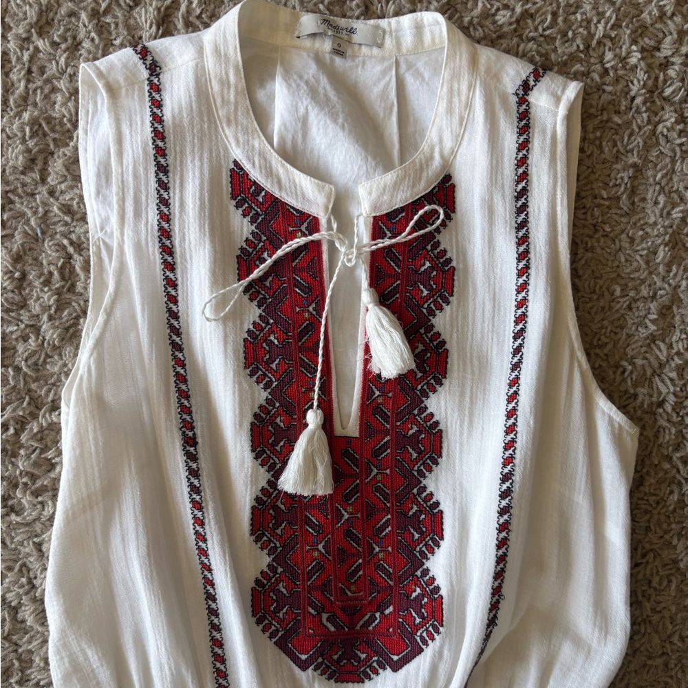 Madewell Ivory and Crimson Embroidered Dress - Picture 3 of 7